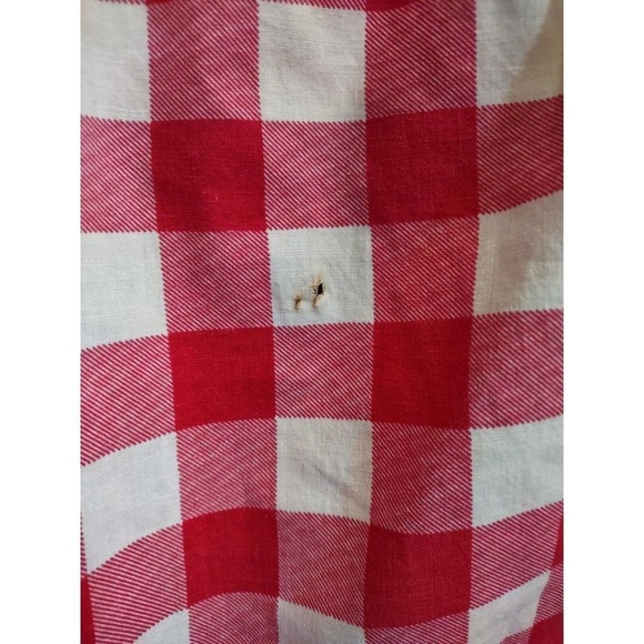 VINTAGE Half Apron Gingham Red & White Checkered Check Gingham Tie Pockets FLAW - Picture 4 of 6